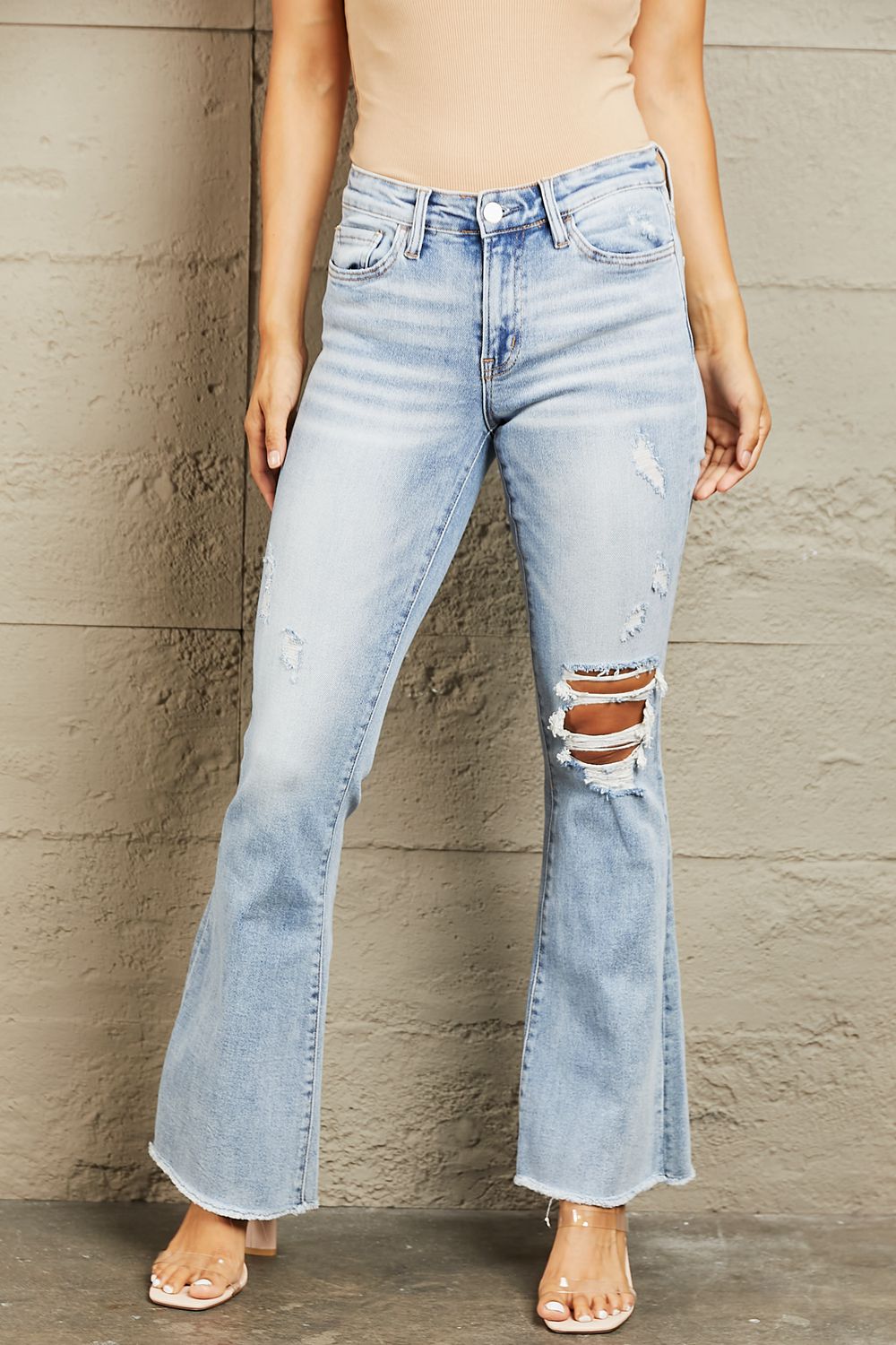 BAYEAS Mid Rise Distressed Flare Jeans - The Sapphire Star