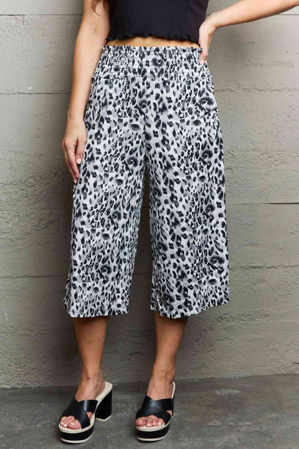 Ninexis Leopard High Waist Flowy Wide Leg Pants with Pockets - The Sapphire Star