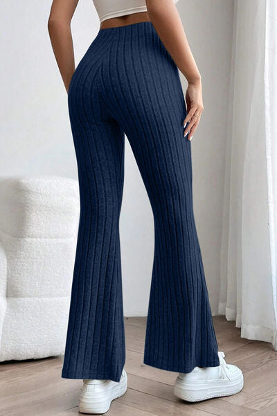 Basic Bae Full Size Ribbed High Waist Flare Pants - The Sapphire Star