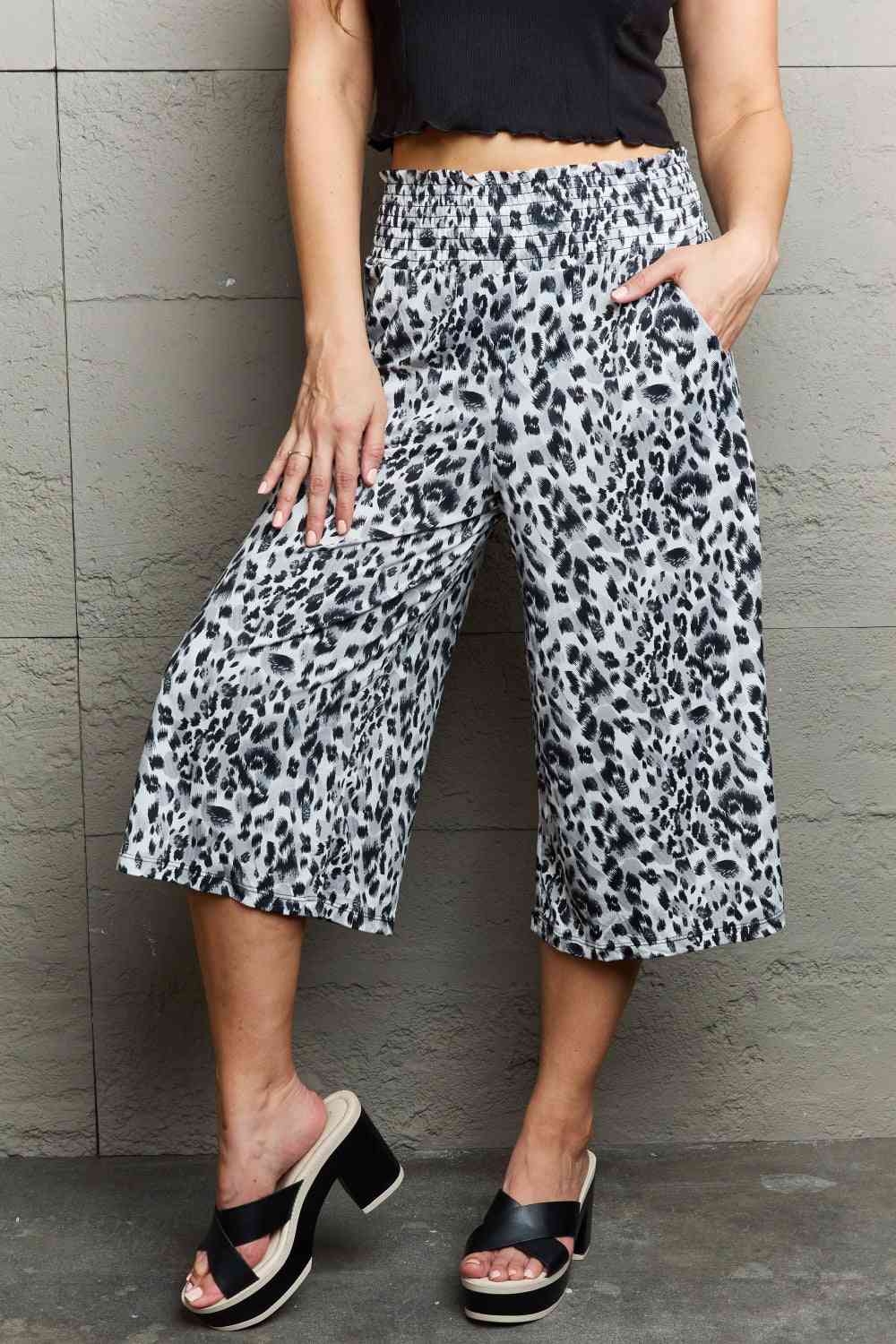 Ninexis Leopard High Waist Flowy Wide Leg Pants with Pockets - The Sapphire Star