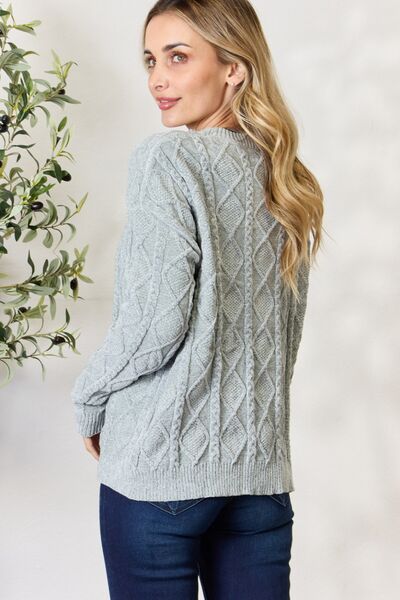 BiBi Cable Knit Round Neck Sweater - The Sapphire Star