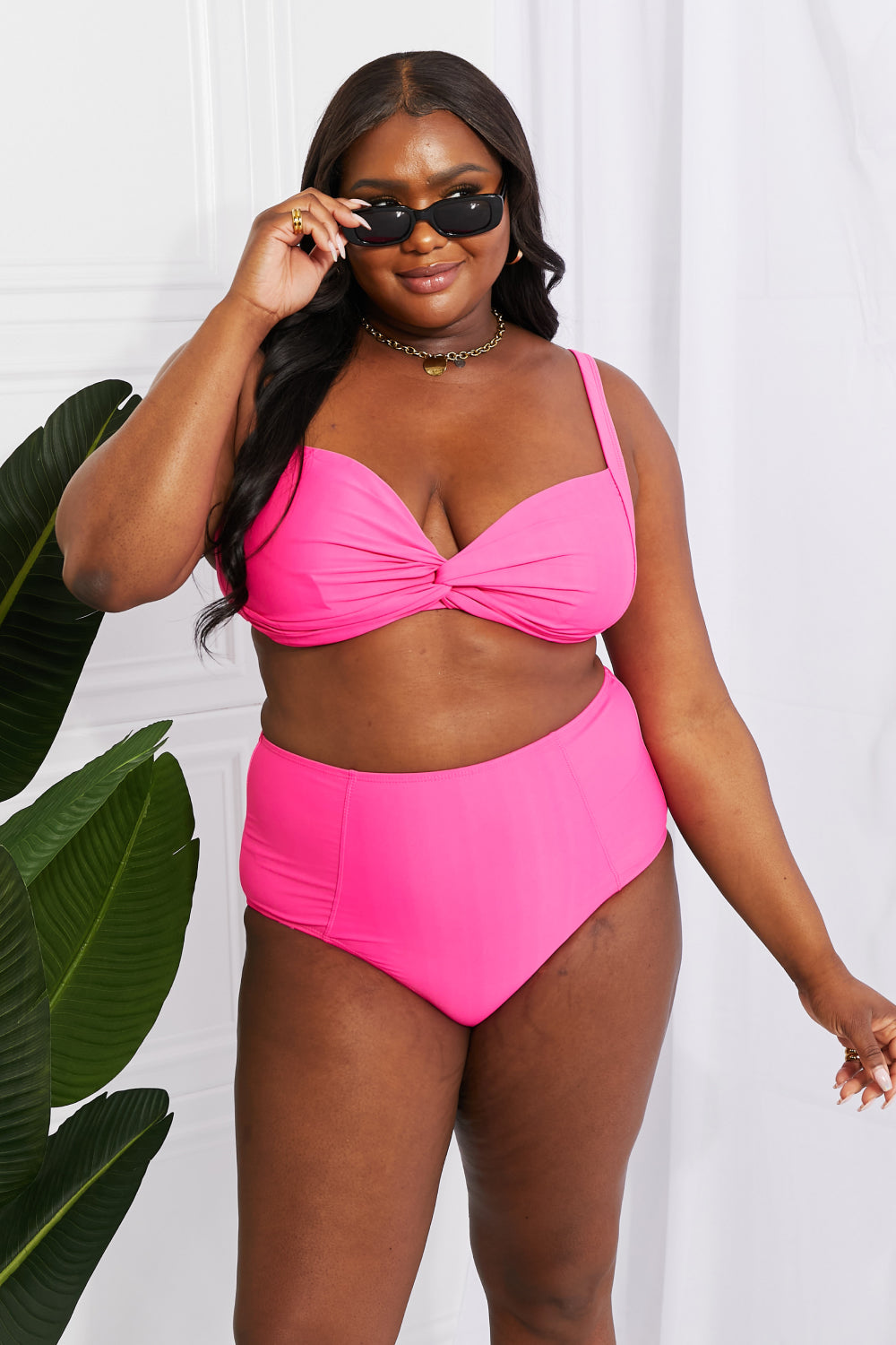 Marina West Swim Take A Dip Twist High-Rise Bikini in Pink - The Sapphire Star