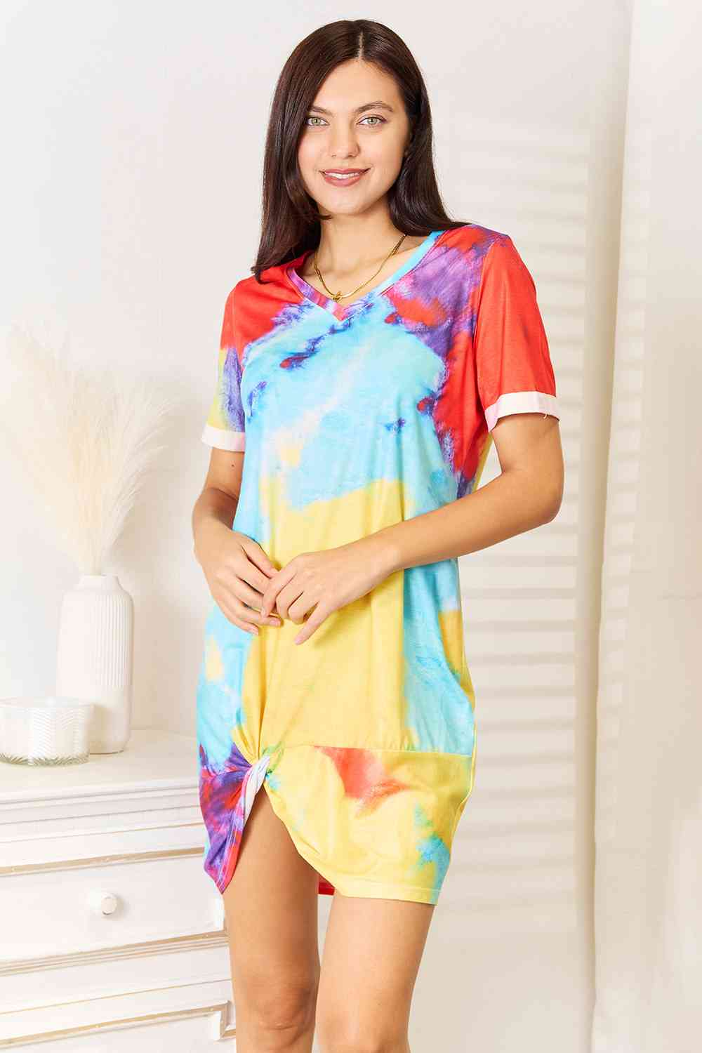 Double Take Tie-Dye V-Neck Twisted Dress - The Sapphire Star