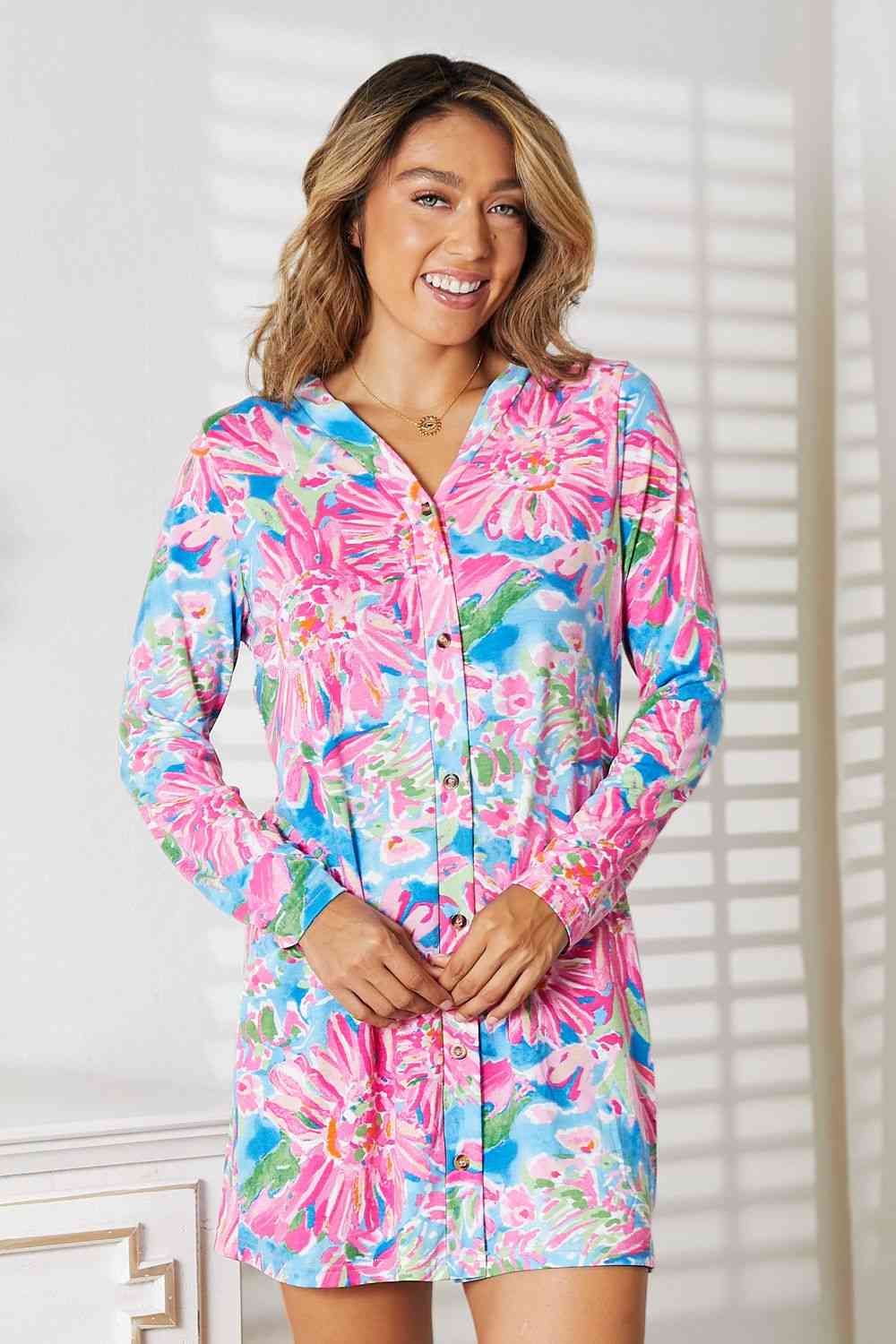 Double Take Floral Open Front Long Sleeve Cardigan - The Sapphire Star