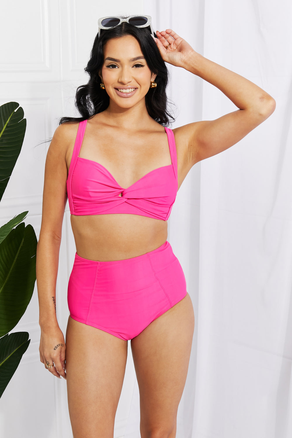 Marina West Swim Take A Dip Twist High-Rise Bikini in Pink - The Sapphire Star