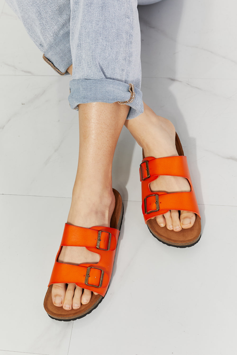 MMShoes Feeling Alive Double Banded Slide Sandals in Orange - The Sapphire Star