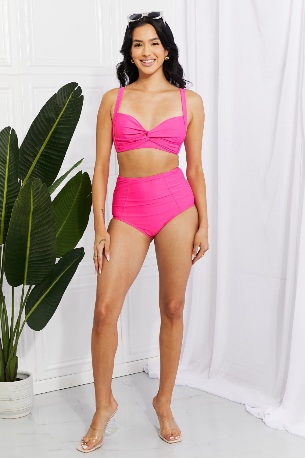 Marina West Swim Take A Dip Twist High-Rise Bikini in Pink - The Sapphire Star