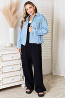 Double Take Dropped Shoulder Raw Hem Denim Jacket - The Sapphire Star