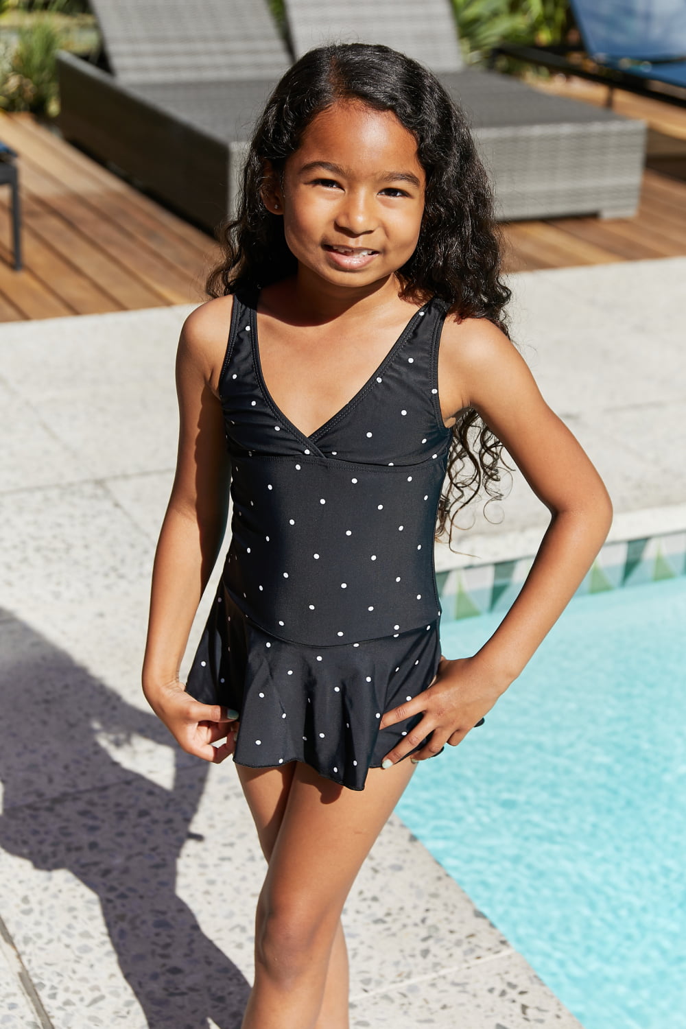 Girl's Marina West Swim Clear Waters Swim Dress in Black/White Dot - The Sapphire Star