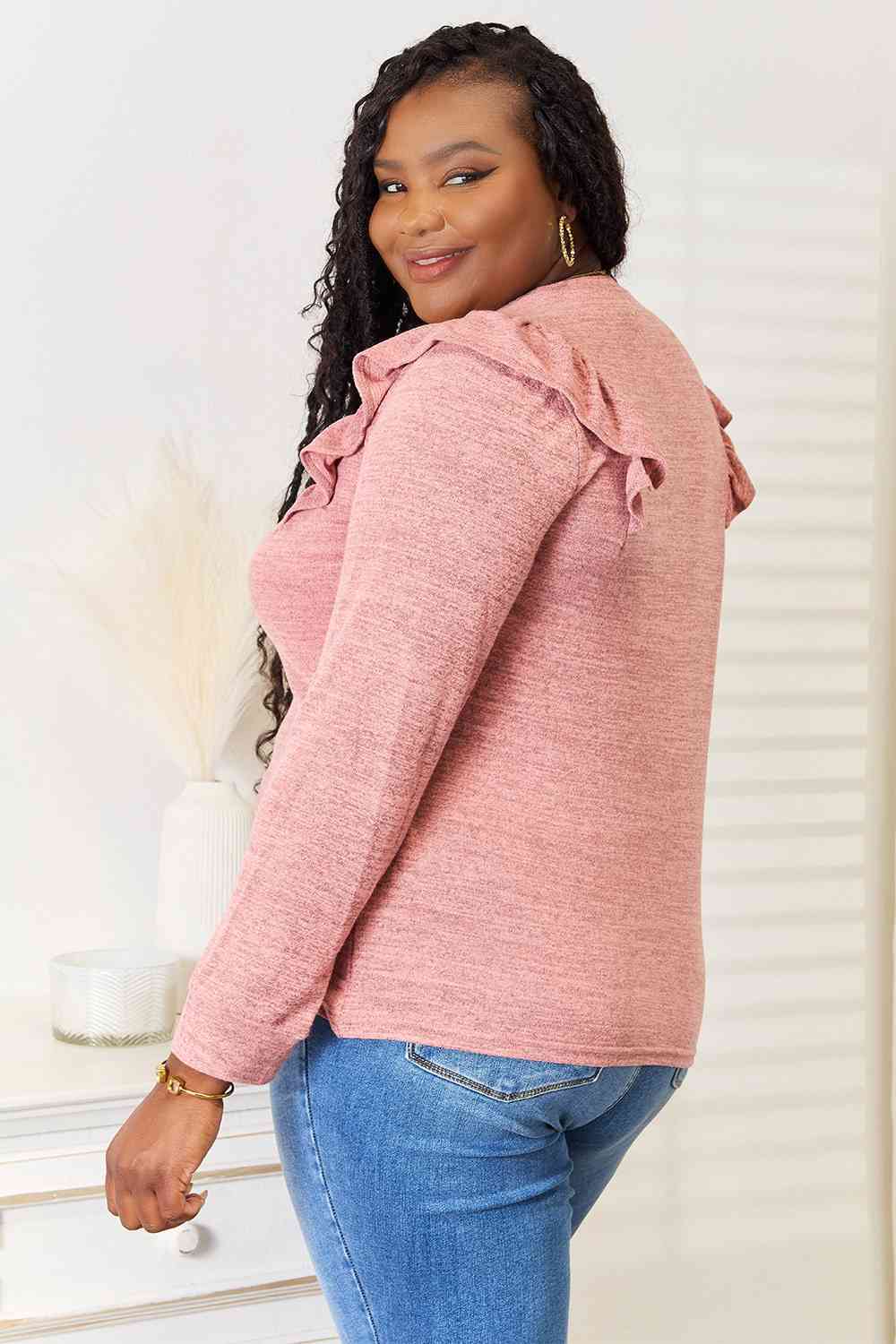 Double Take Ruffle Shoulder Long Sleeve T-Shirt - The Sapphire Star