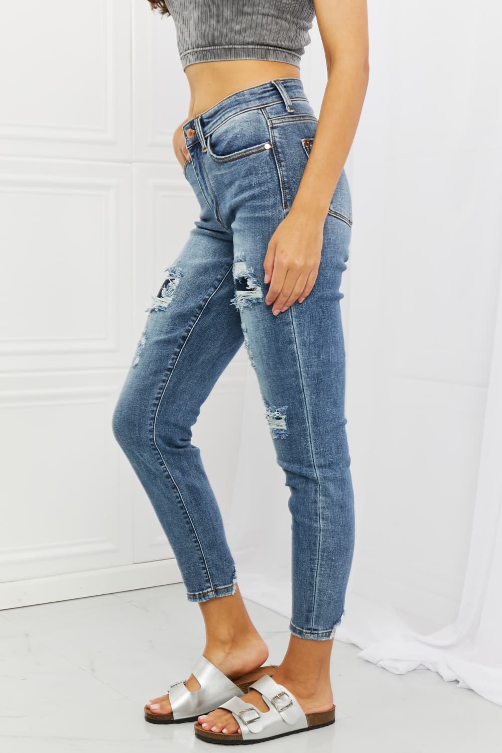 Judy Blue Dahlia Full Size Distressed Patch Jeans - The Sapphire Star