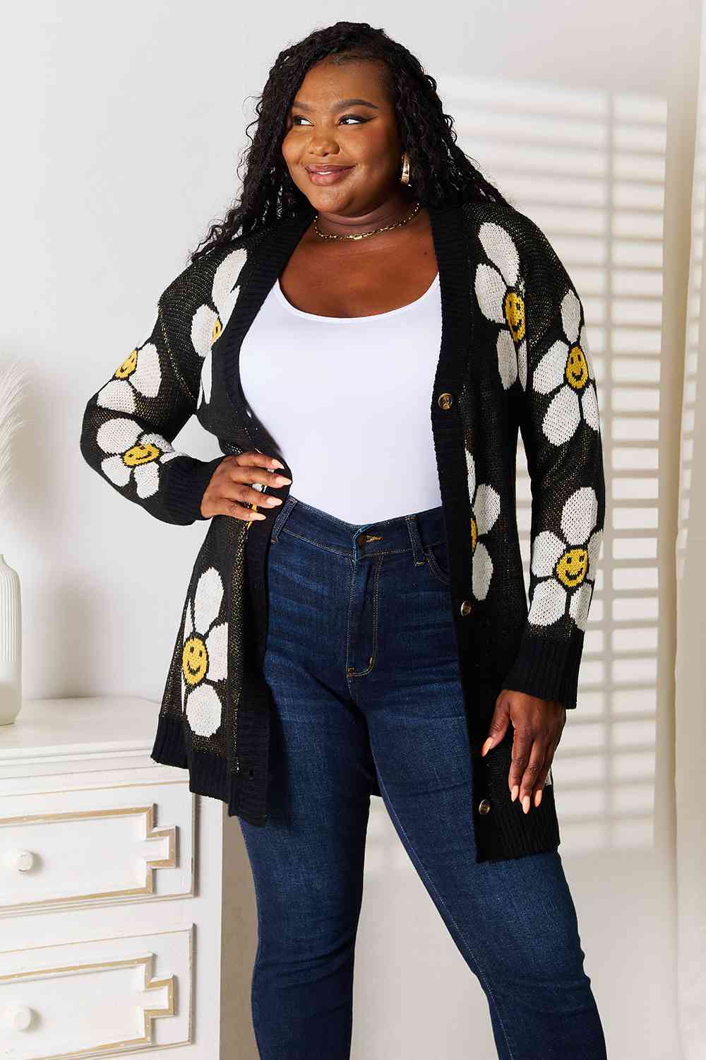 Double Take Floral Button Down Longline Cardigan - The Sapphire Star