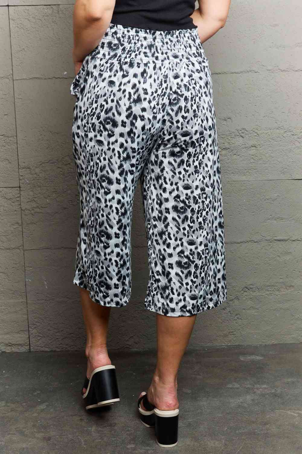 Ninexis Leopard High Waist Flowy Wide Leg Pants with Pockets - The Sapphire Star