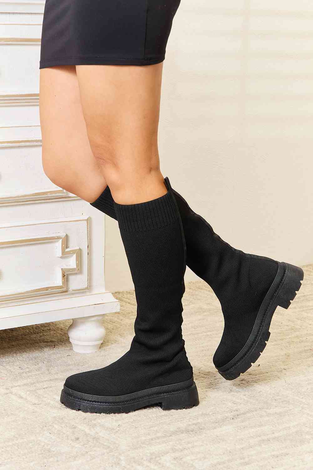 WILD DIVA Footwear Knee High Platform Sock Boots - The Sapphire Star