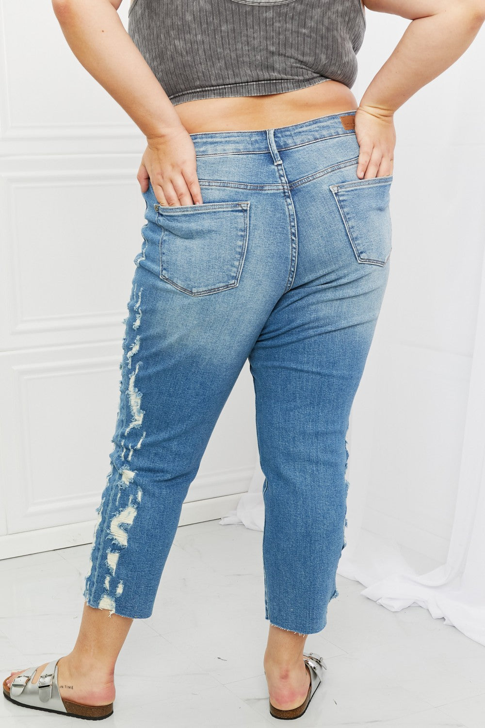 Judy Blue Laila Full Size Straight Leg Distressed Jeans - The Sapphire Star