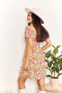 Double Take Smocked Sweetheart Neck Flounce Sleeve Mini Dress - The Sapphire Star