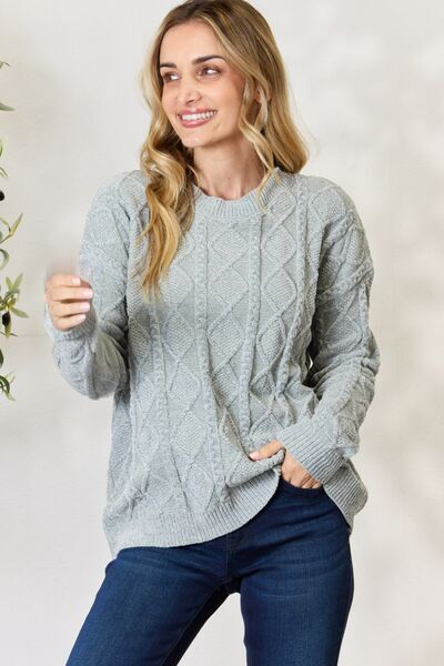 BiBi Cable Knit Round Neck Sweater - The Sapphire Star