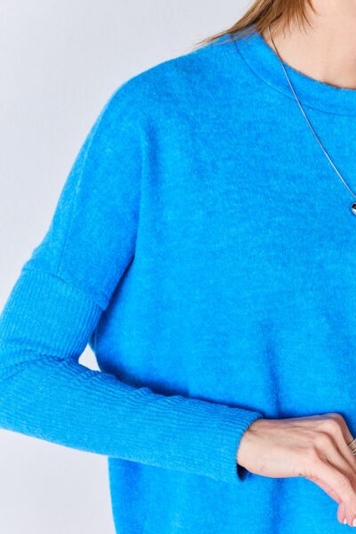 Zenana Ribbed Trim Round Neck Long Sleeve Top - The Sapphire Star