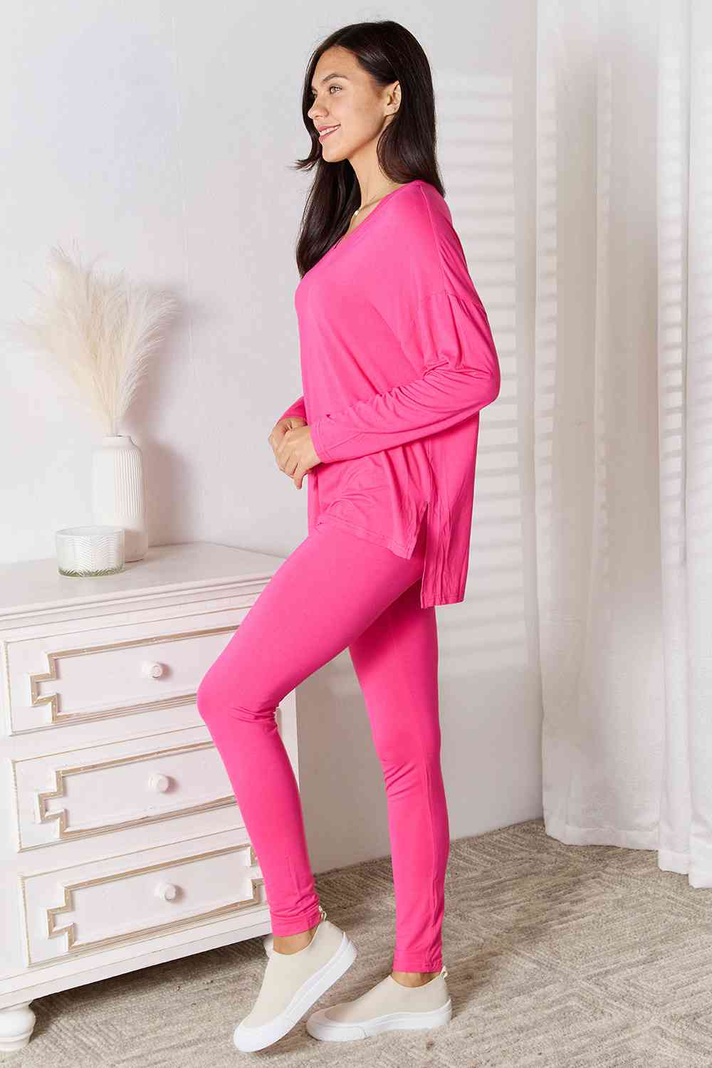 Basic Bae Full Size V-Neck Soft Rayon Long Sleeve Top and Pants Lounge Set - The Sapphire Star