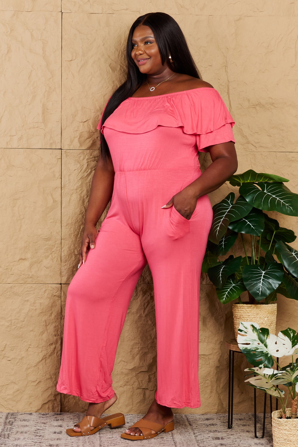 Heimish My Favorite Full Size Off-Shoulder Jumpsuit with Pockets - The Sapphire Star