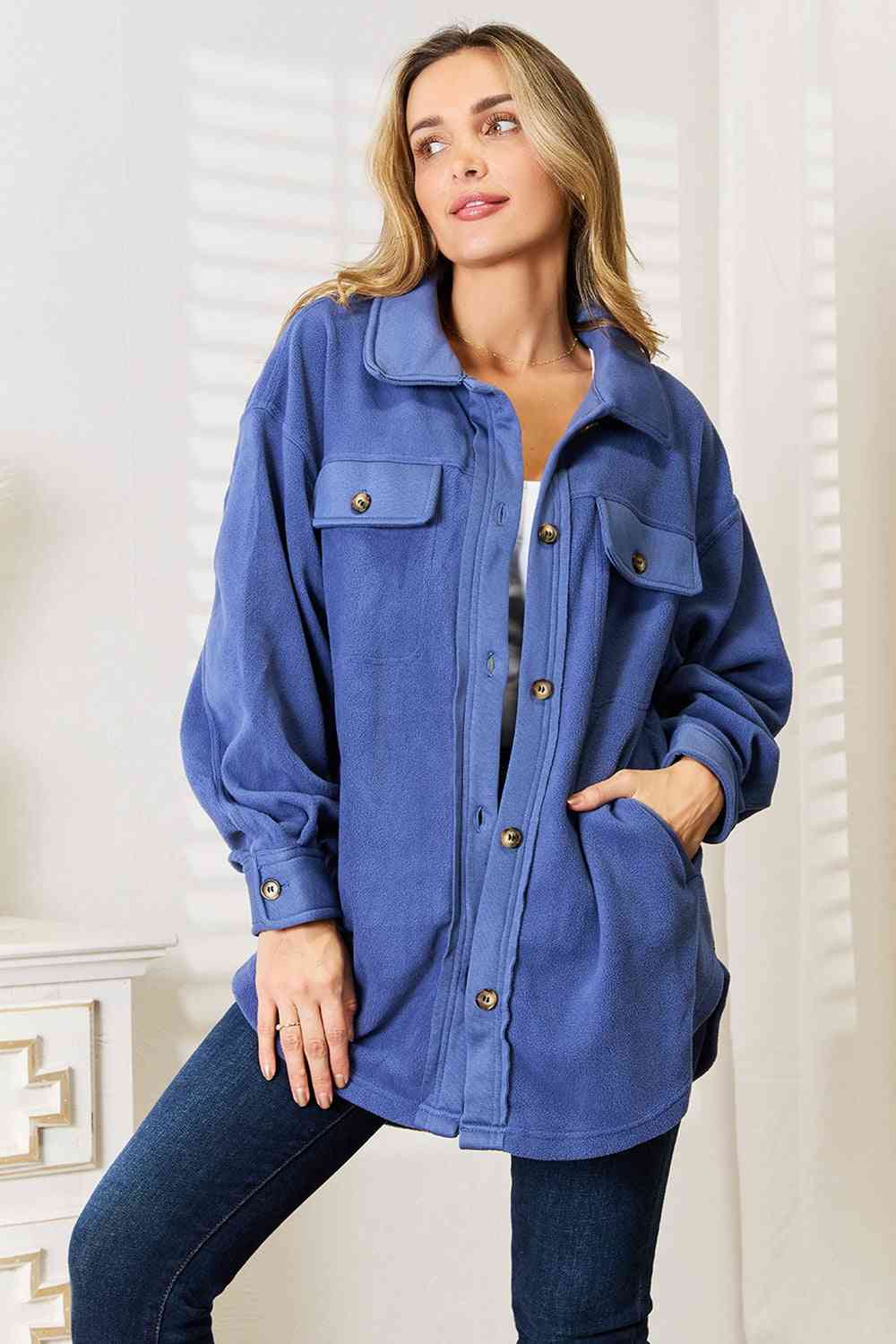 Heimish Cozy Girl Full Size Button Down Shacket - The Sapphire Star