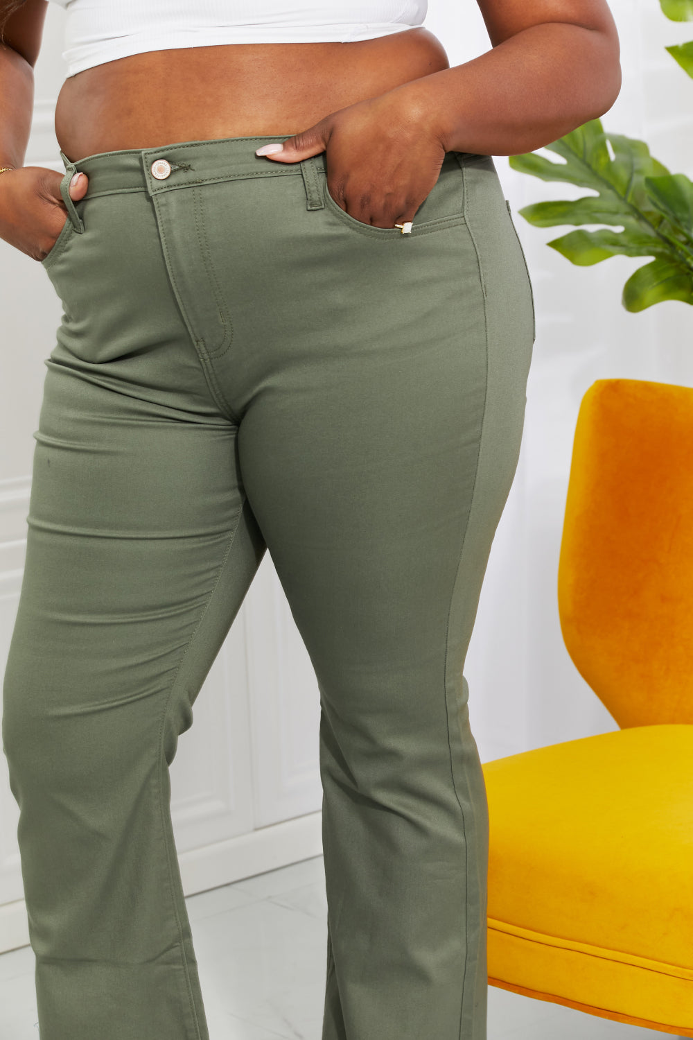 Zenana Clementine Full Size High-Rise Bootcut Jeans in Olive - The Sapphire Star