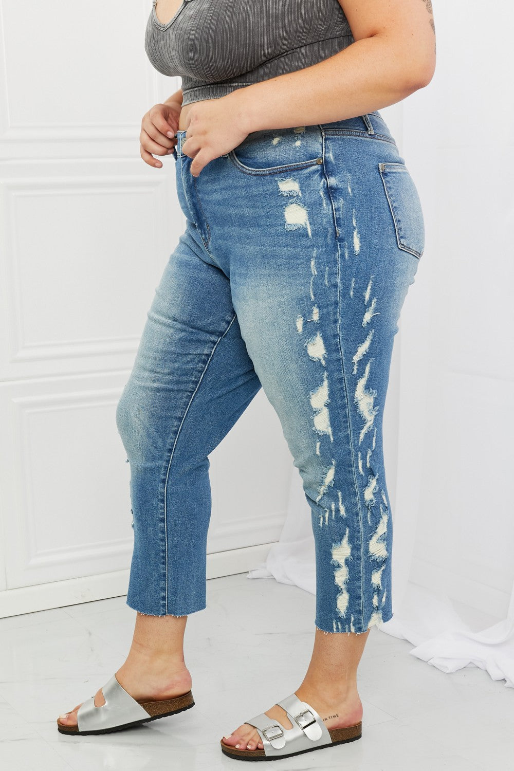 Judy Blue Laila Full Size Straight Leg Distressed Jeans - The Sapphire Star