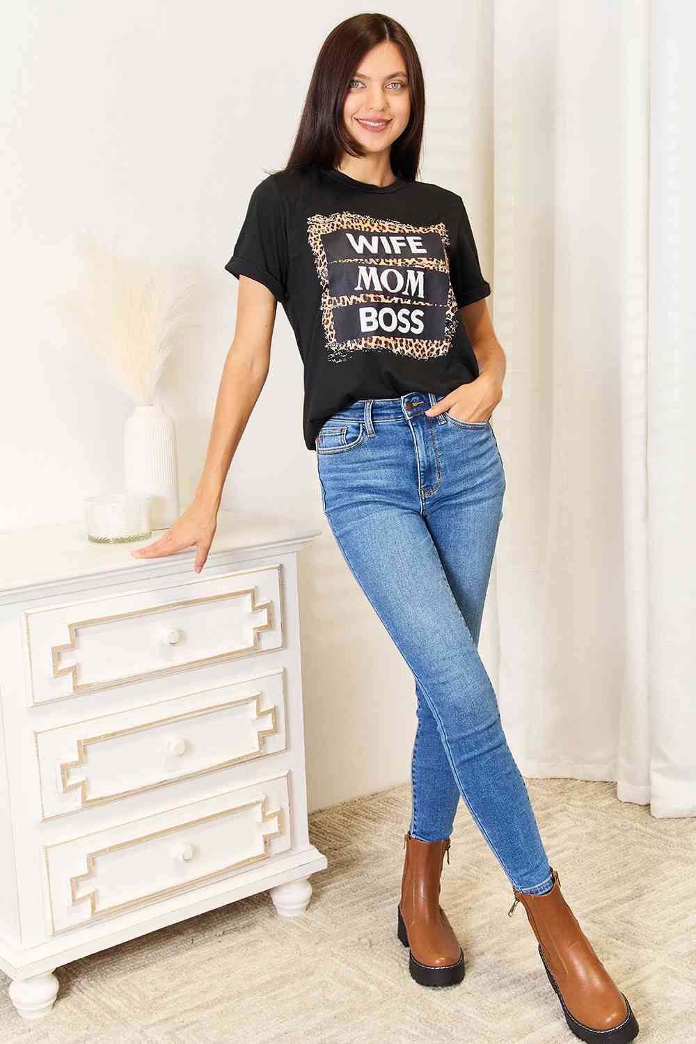 Simply Love WIFE MOM BOSS Leopard Graphic T-Shirt - The Sapphire Star