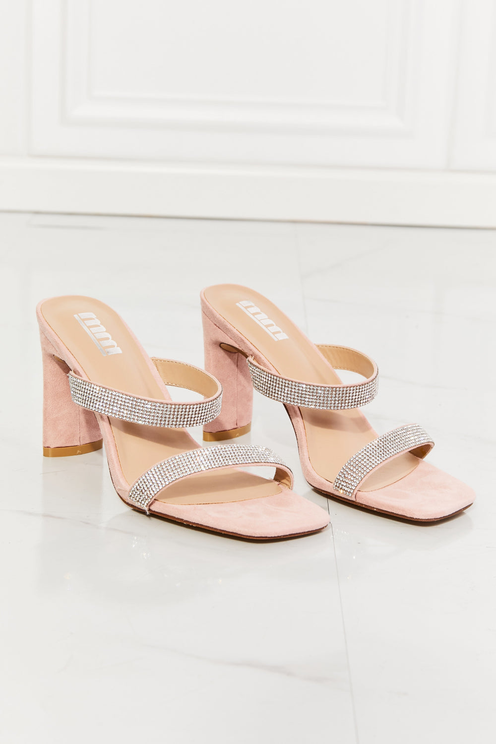 MMShoes Leave A Little Sparkle Rhinestone Block Heel Sandal in Pink - The Sapphire Star