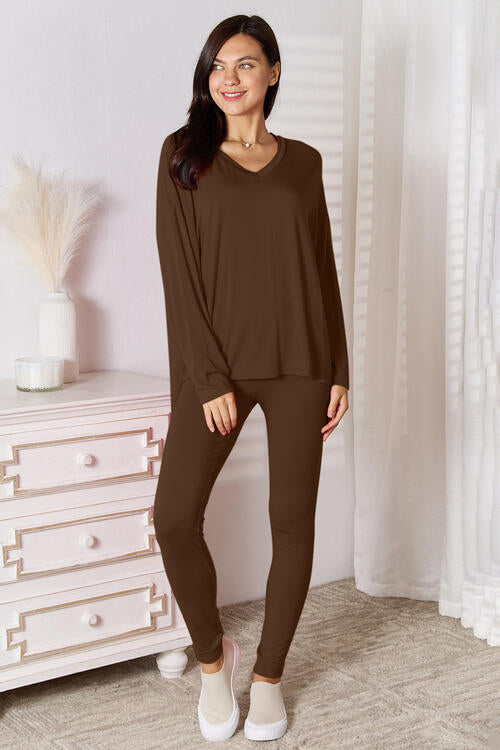 Basic Bae Full Size V-Neck Soft Rayon Long Sleeve Top and Pants Lounge Set - The Sapphire Star