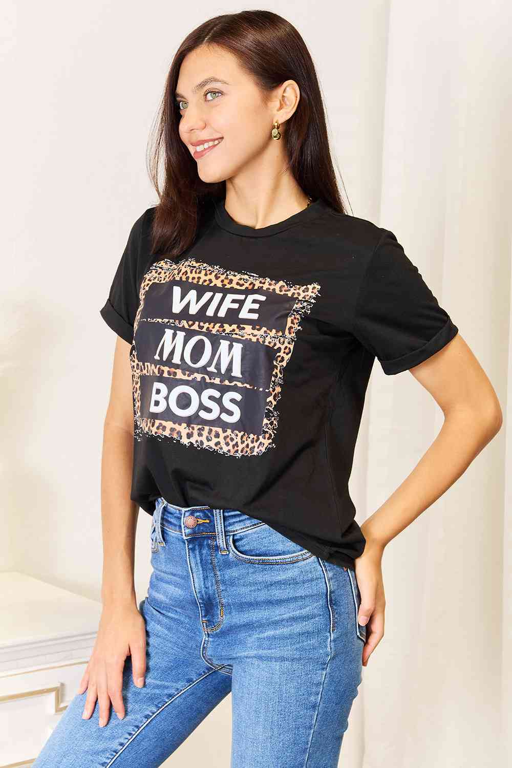 Simply Love WIFE MOM BOSS Leopard Graphic T-Shirt - The Sapphire Star