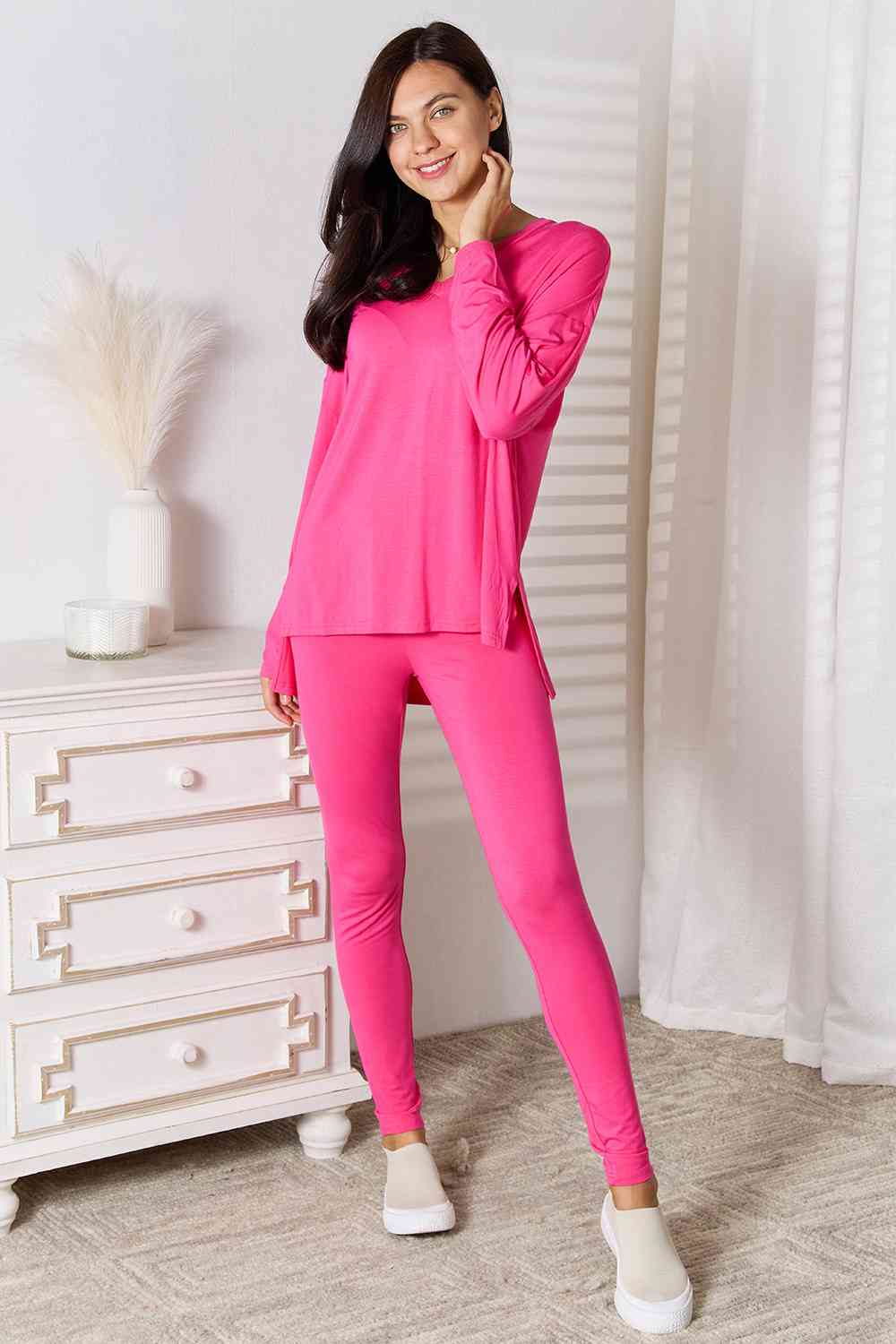 Basic Bae Full Size V-Neck Soft Rayon Long Sleeve Top and Pants Lounge Set - The Sapphire Star