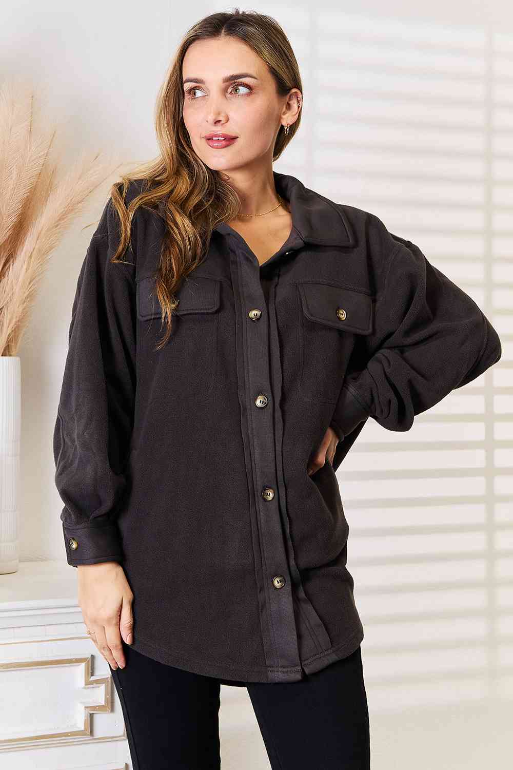 Heimish Cozy Girl Full Size Button Down Shacket - The Sapphire Star