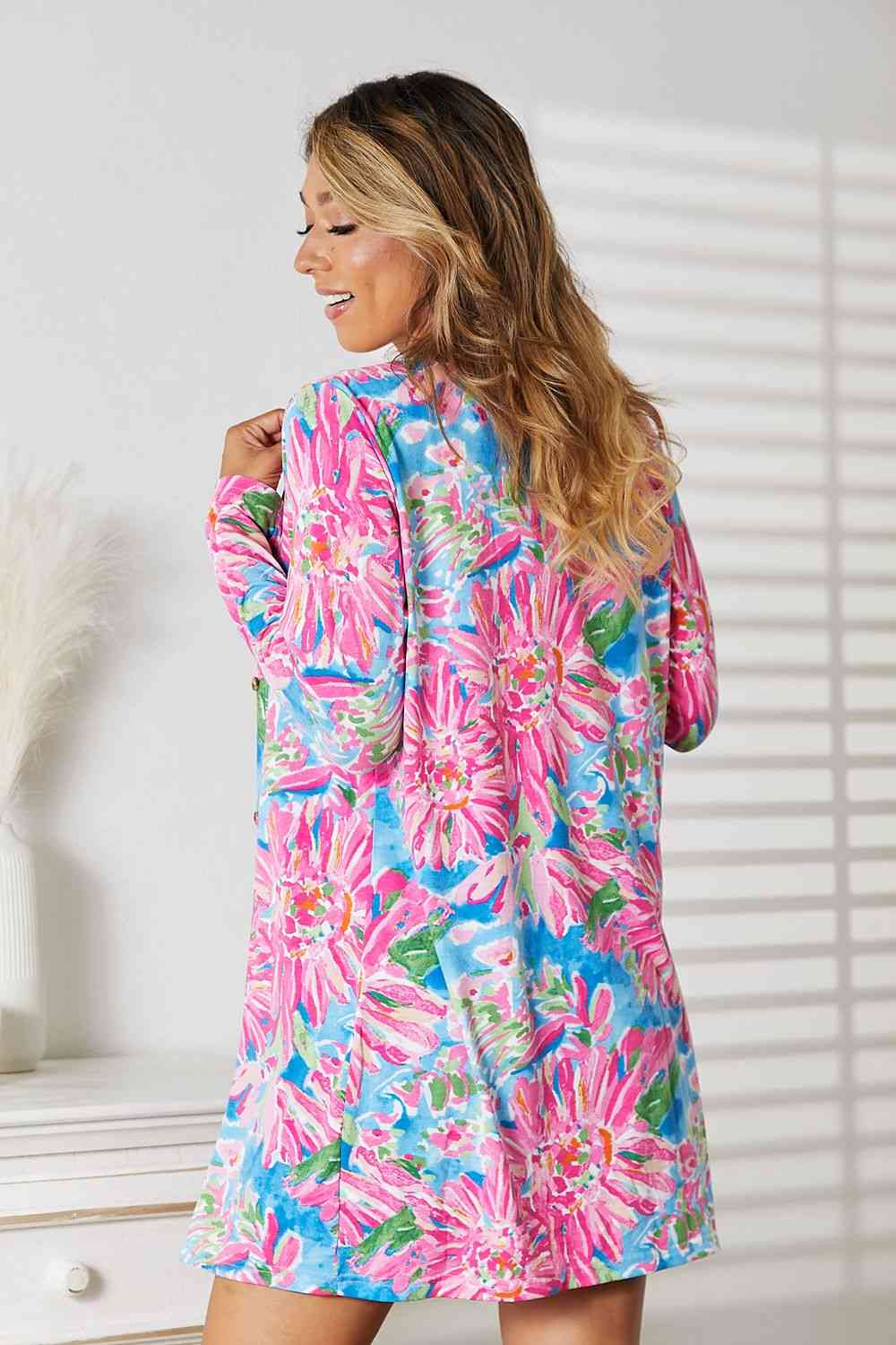 Double Take Floral Open Front Long Sleeve Cardigan - The Sapphire Star