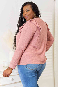 Double Take Square Neck Ruffle Shoulder Long Sleeve T-Shirt - The Sapphire Star