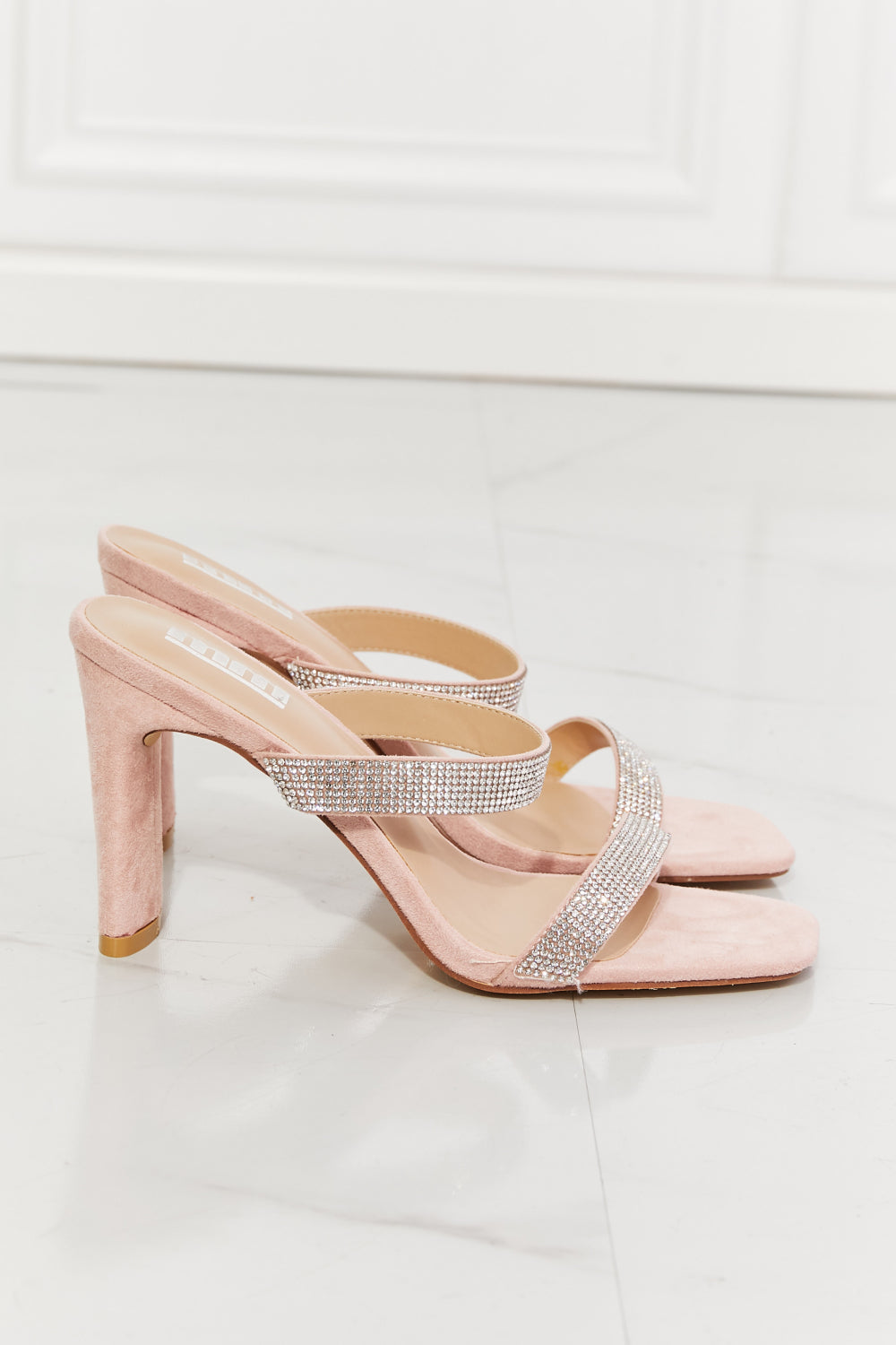 MMShoes Leave A Little Sparkle Rhinestone Block Heel Sandal in Pink - The Sapphire Star