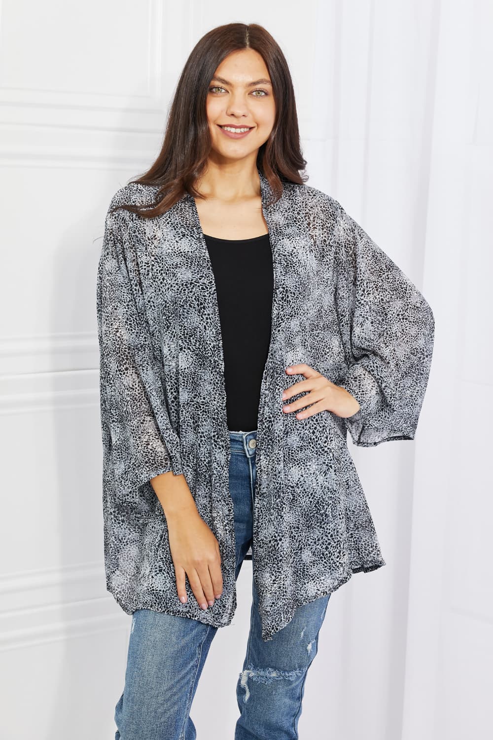 Melody Full Size Snake Print Chiffon Kimono - The Sapphire Star