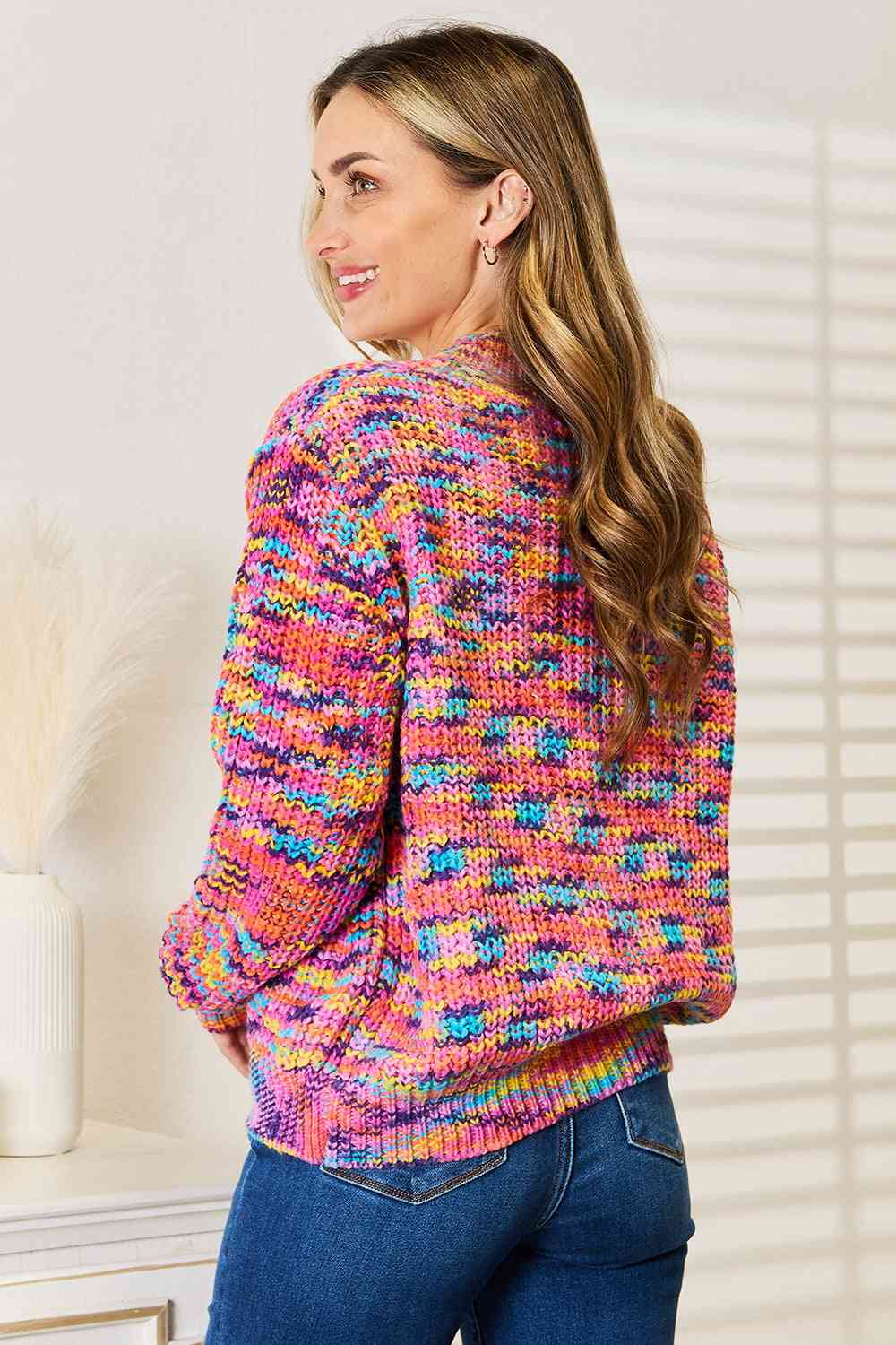 Woven Right V-Neck Long Sleeve Cardigan - The Sapphire Star