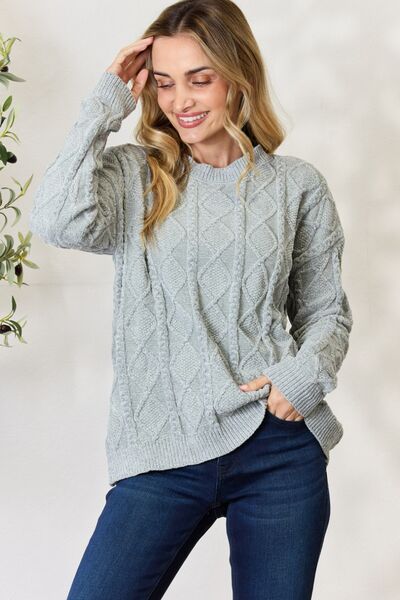 BiBi Cable Knit Round Neck Sweater - The Sapphire Star