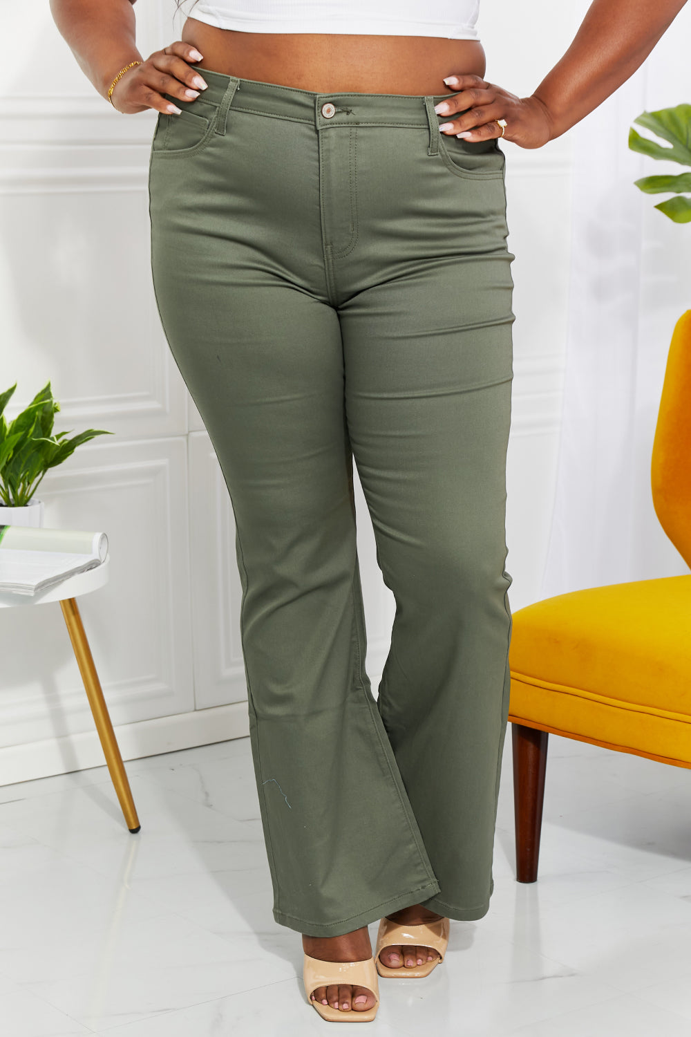 Zenana Clementine Full Size High-Rise Bootcut Jeans in Olive - The Sapphire Star