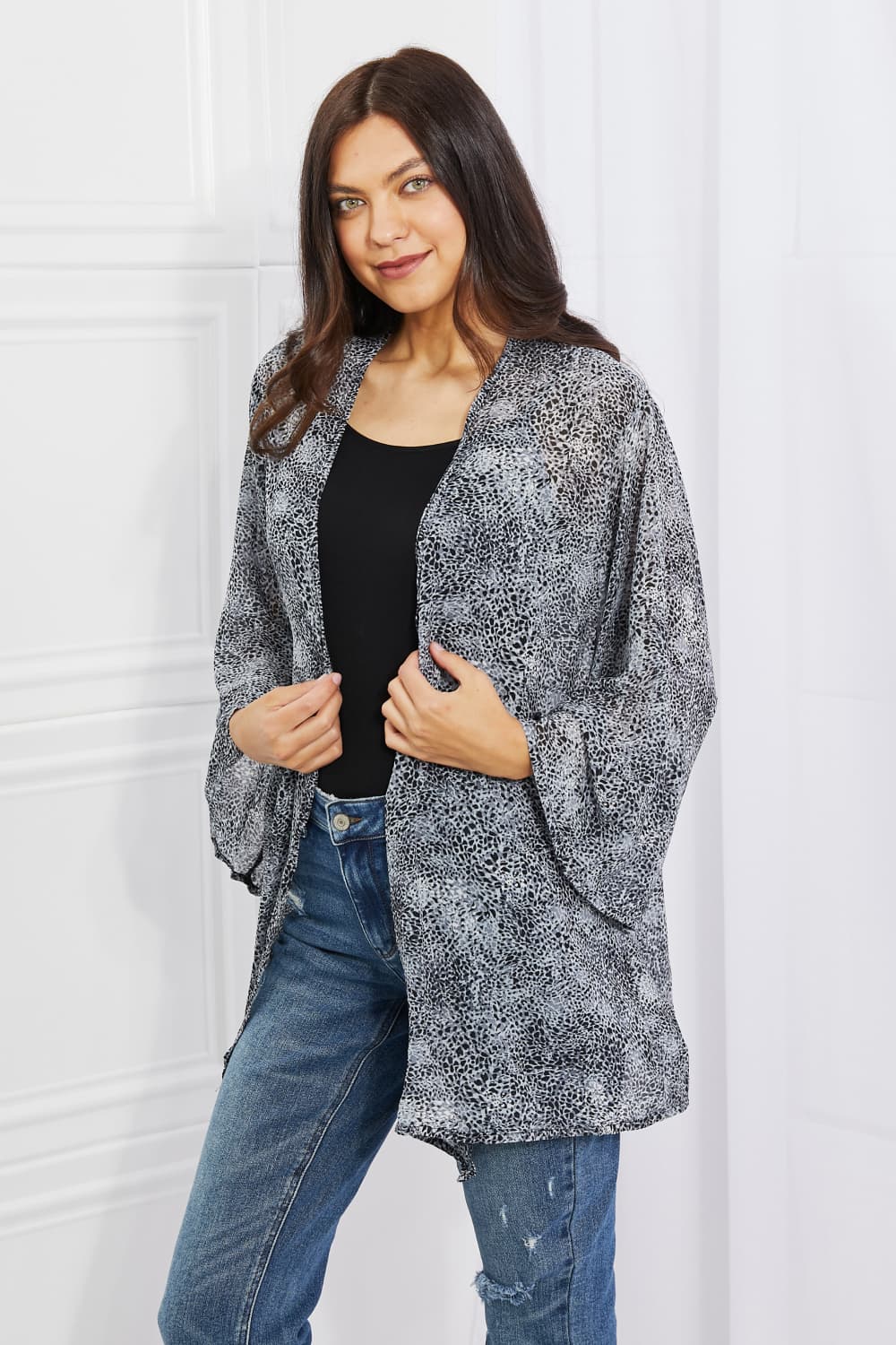 Melody Full Size Snake Print Chiffon Kimono - The Sapphire Star