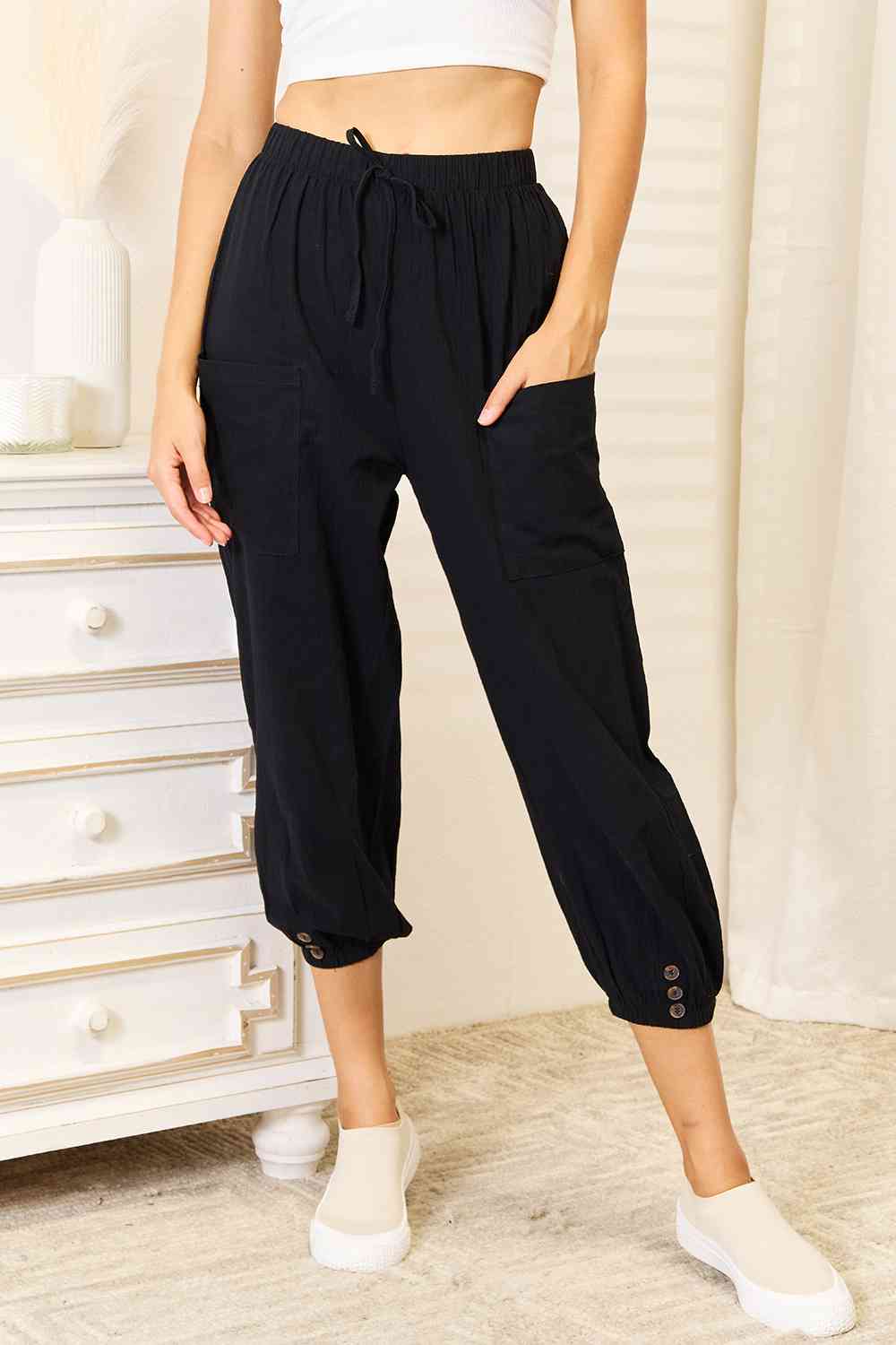 Double Take Decorative Button Cropped Pants - The Sapphire Star