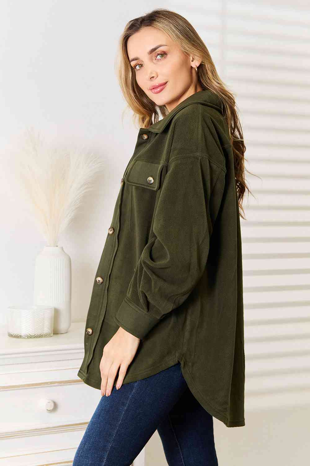 Heimish Cozy Girl Full Size Button Down Shacket - The Sapphire Star