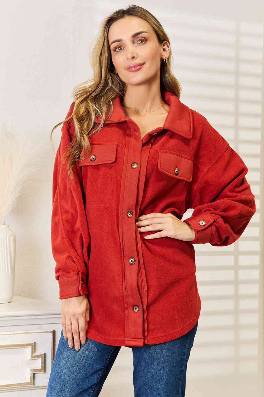 Heimish Cozy Girl Full Size Button Down Shacket - The Sapphire Star