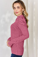 Basic Bae Full Size Ribbed Mock Neck Puff Sleeve T-Shirt - The Sapphire Star