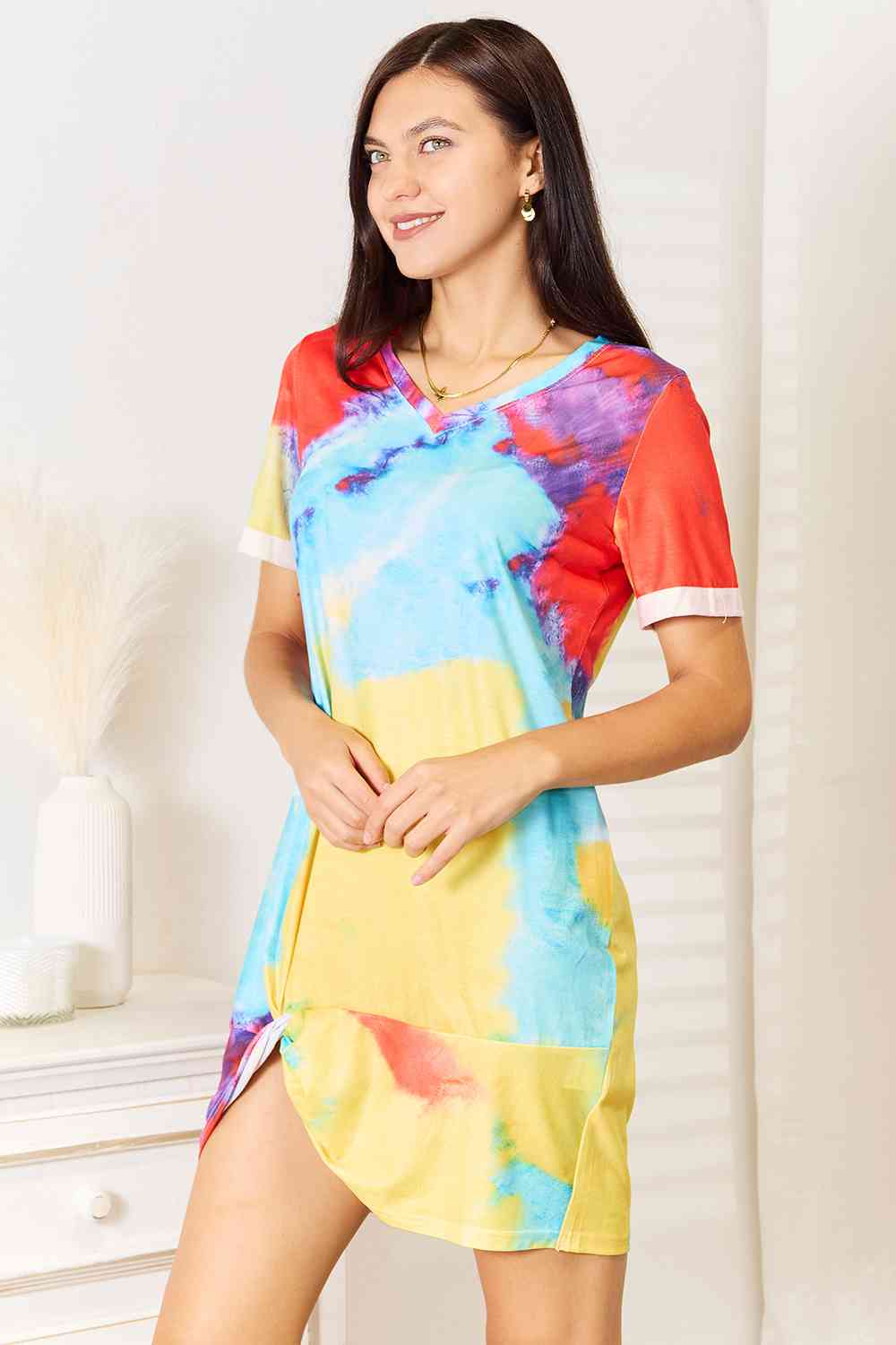 Double Take Tie-Dye V-Neck Twisted Dress - The Sapphire Star