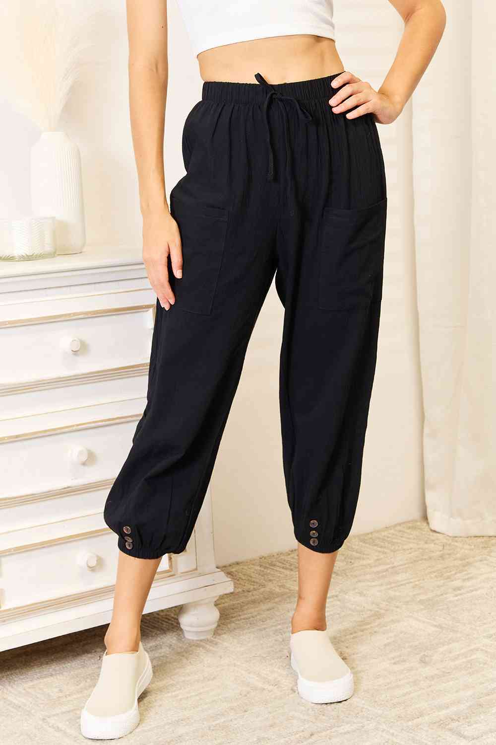 Double Take Decorative Button Cropped Pants - The Sapphire Star