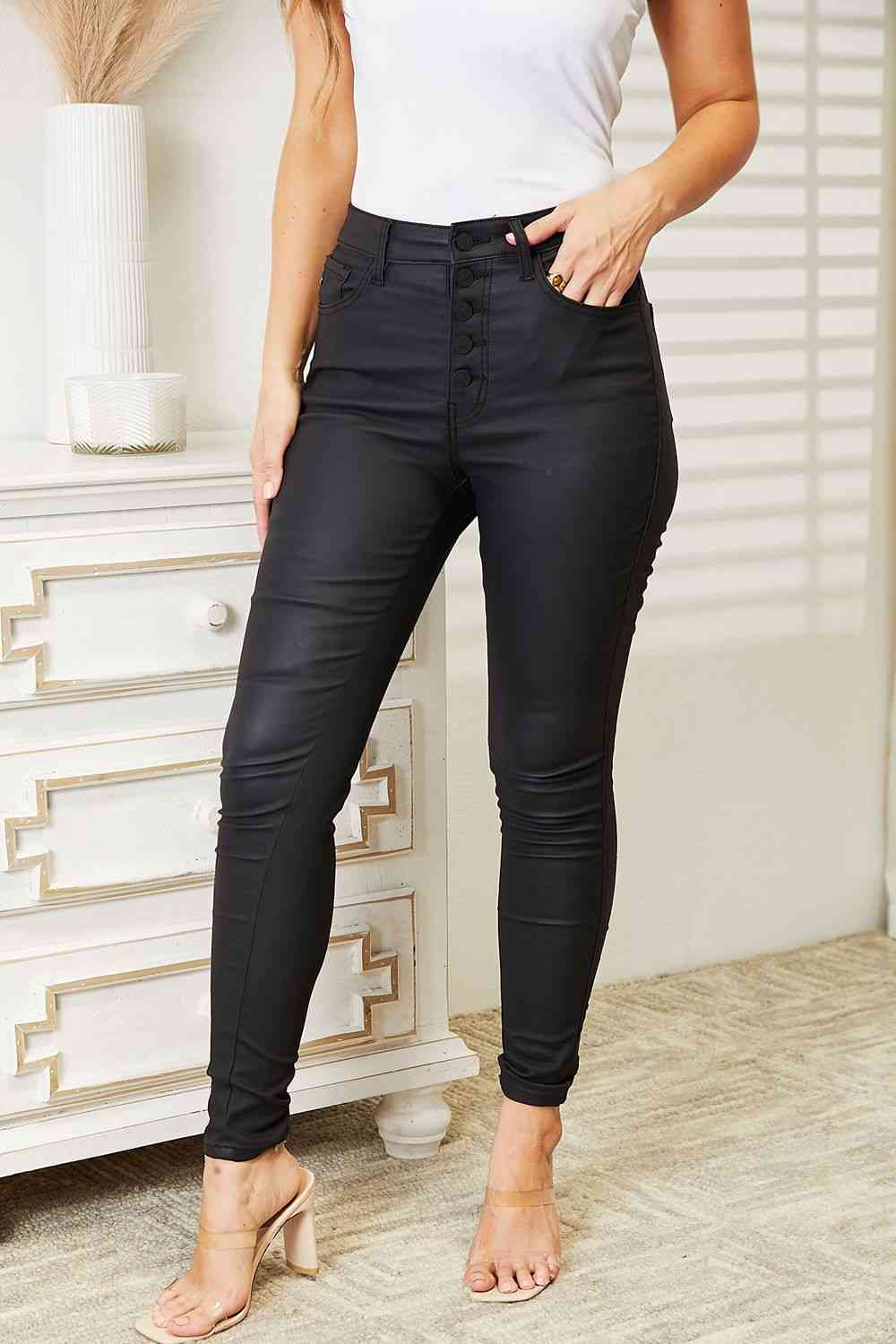 Kancan Full Size High Rise Black Coated Ankle Skinny Jeans - The Sapphire Star