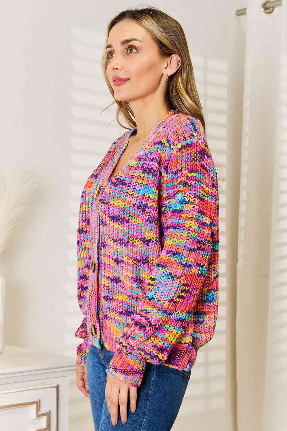 Woven Right V-Neck Long Sleeve Cardigan - The Sapphire Star