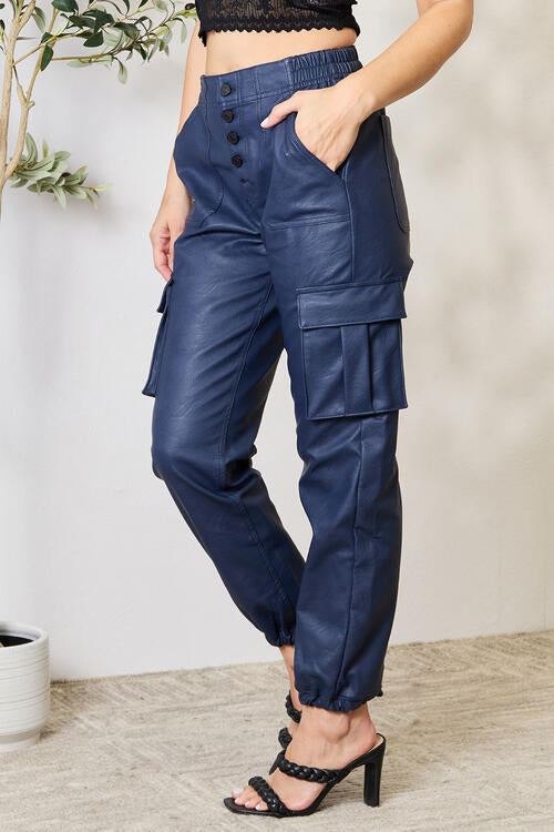 Kancan High Waist Faux Leather Cargo Joggers - The Sapphire Star